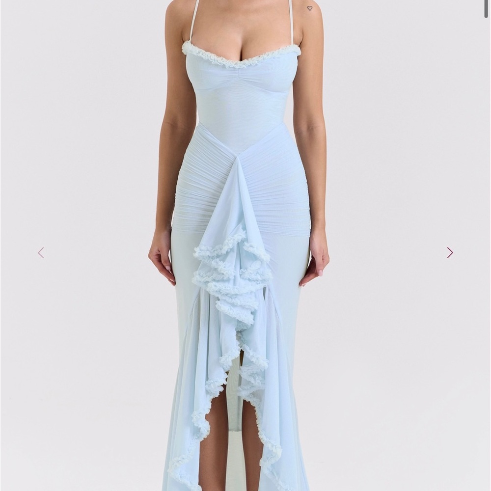 Blue Tie Front High Low Gown